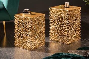 Filigraan bijzettafel set van 2 ABSTRACT LEAF 45cm goud, Ophalen of Verzenden, Nieuw