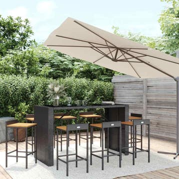 vidaXL 9-delige Tuinbarset poly rattan en massief acaciahout, Verzenden, Nieuw, 8 zitplaatsen