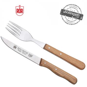 RÖR Solingen Steakmes – Vespermes – Gekarteld – Set m, Ophalen of Verzenden, Nieuw, Rvs of Chroom