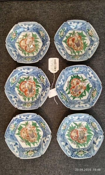 Schotel - Porselein - Zeldzame set van 6 Wucai hexagonale