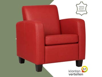 Leren fauteuil Joy - Toledo Ducati (rood) - Poten hout, Nieuw, Ophalen of Verzenden, Eigentijds, Klassiek, Modern, 50 tot 75 cm