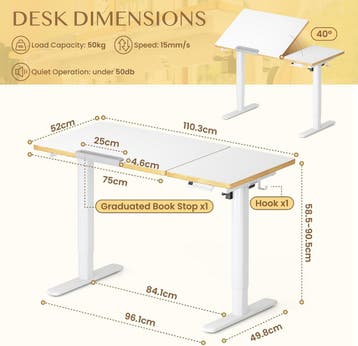 Zit sta bureau - Elektrisch - Kinderbureau - 110x52 cm - Wit, Huis en Inrichting, Verzenden, Zo goed als nieuw