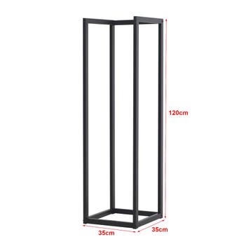 [en.casa] Brandhout rek Tanum houtopslag 35x35x120 cm zwart, Verzenden
