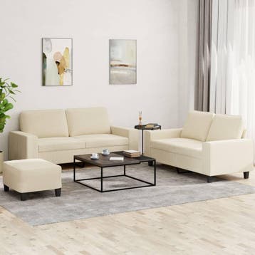 vidaXL 3-delige Loungeset stof crèmekleurig, Huis en Inrichting, Banken | Bankstellen, Verzenden, Nieuw, Vierpersoons of meer