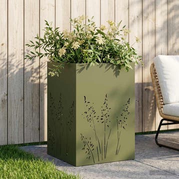 vidaXL Plantenbak Olijfgroen 50 x 50 x 75 cm Koudgewalst, Verzenden, Minder dan 60 cm, Nieuw, Metaal