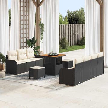 vidaXL Tuinbankenset 10 st Zwart poly rattan, Verzenden, Nieuw, Rotan, Meer dan 8 zitplaatsen