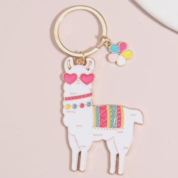 Schattige Alpaca Sleutelhanger met Hart & Bloem - Emaille Ha, Dieren en Toebehoren