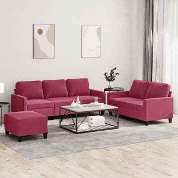 vidaXL 3-delige Loungeset met kussens fluweel wijnrood, Huis en Inrichting, Banken | Bankstellen, Verzenden, Nieuw, Vierpersoons of meer