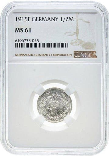 Duitsland, keizerrijk Wilhelm II. 1/2 Mark 1915 F / MS61, Postzegels en Munten, Munten | Europa | Niet-Euromunten