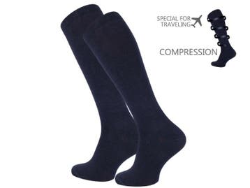 Compressie kniekous - Reiskniekous - Unisex - Marineblauw, Kleding | Heren, Sokken en Kousen, Verzenden, Nieuw