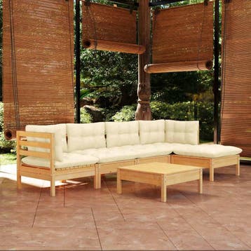 vidaXL 6-delige Loungeset met crèmekleurige kussens, Verzenden, Nieuw, 6 zitplaatsen, Loungeset