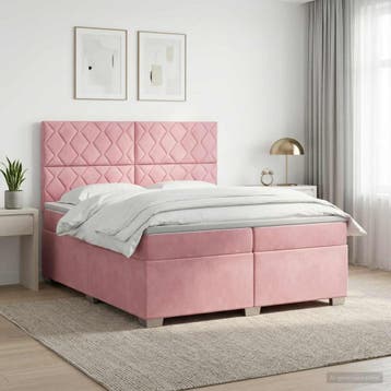 vidaXL Boxspringbed met matras Roze 200 x 200 cm Fluweel, Verzenden, Nieuw, Tweepersoons, Stof