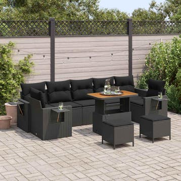 vidaXL Tuin Sofa Set 10 st Zwart poly rattan, Verzenden, Nieuw, Meer dan 8 zitplaatsen