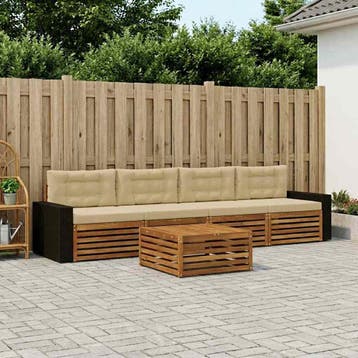 vidaXL Buiten bankenset 5 st Natuurlijk en Beige Massief, Verzenden, Nieuw