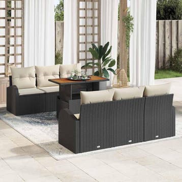 vidaXL Tuin Sofa Set 7 st Zwart en crème, Tuin en Terras, Tuinsets en Loungesets, Verzenden, Nieuw, Rotan, 7 zitplaatsen