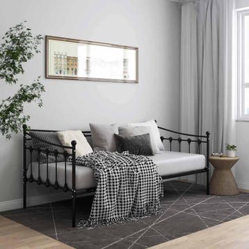 vidaXL Slaapbank metaal zwart 90x200 cm, 90 cm, Eenpersoons, Verzenden, Zwart