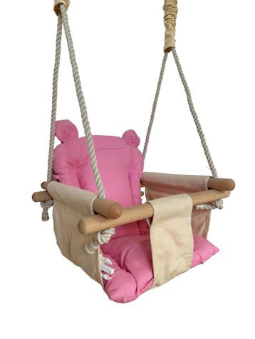 Baby Schommelstoel Katoen | Creme/Roze | Nieuw | Scherpe..., Ophalen of Verzenden, Nieuw, Hangstoel, Stoelverkleiner
