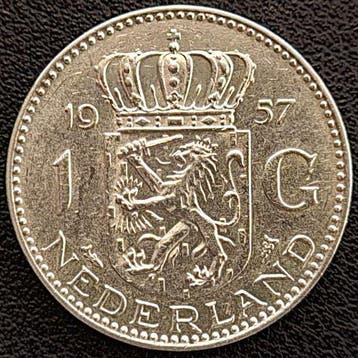 Nederlandse zilveren Gulden 1957, Postzegels en Munten, Verzenden, Koningin Juliana, Losse munt, Zilver