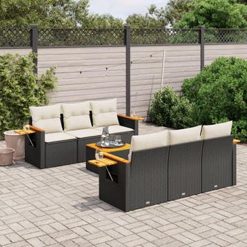vidaXL 7-delige Loungeset met kussens poly rattan zwart, Verzenden, Nieuw, Loungeset