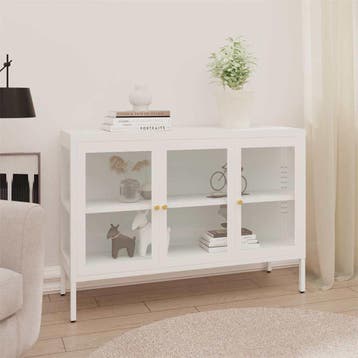vidaXL Dressoir 105x35x70 cm staal en glas wit, 100 tot 150 cm, Verzenden, Nieuw, Metaal