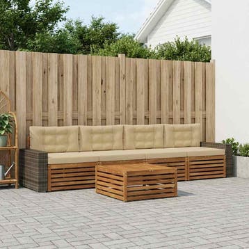 vidaXL Buiten bankenset 5 st Natuurlijk en Beige Massief, Verzenden, Nieuw
