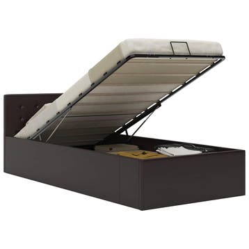 vidaXL Bedframe met opbergruimte hydraulisch kunstleer grijs, Overige materialen, 90 cm, Eenpersoons, Verzenden