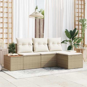 vidaXL Tuin Sofa Set 4 st Beige en Crème Poly Rattan, Verzenden, Nieuw, Rotan, 4 zitplaatsen