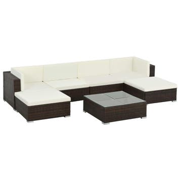 vidaXL 7-delige Loungeset met kussens poly rattan bruin, Nieuw, Loungeset, 7 zitplaatsen, Verzenden