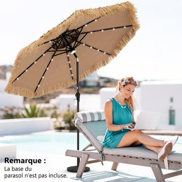 2dekans | Coast Rieten Parasol - 32 LED Lampjes - Kantelbaar, Ophalen of Verzenden, Zo goed als nieuw