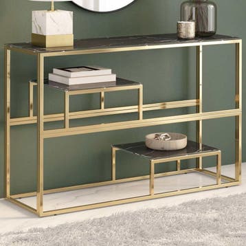 vidaXL Wandtafel roestvrijstaal en gehard glas goudkleurig, Huis en Inrichting, Tafels | Salontafels, Verzenden, Nieuw, Metaal