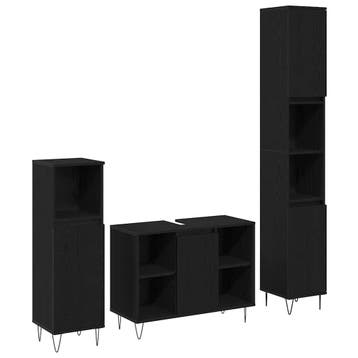 vidaXL Badkamermeubelset 3 st Zwart Eiken 30 x 30 x 180 cm, Verzenden, Nieuw, Overige typen