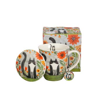 Theeset kat mok 400ml met filter Duo Gifts, Huis en Inrichting, Keuken | Servies, Verzenden, Nieuw, Overige stijlen, Kop(pen) en/of Schotel(s)