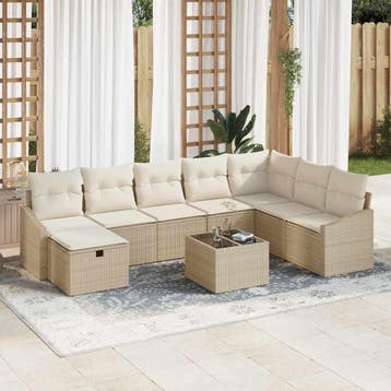 vidaXL Tuin Sofa Set 9 st poly rattan, Verzenden, Nieuw, Rotan, Meer dan 8 zitplaatsen