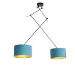 Hanglamp zwart met velours kappen blauw met goud 35 cm, Verzenden, Nieuw, Stof, Classic-antique