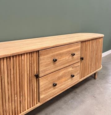 Tv-meubel Retro Chique - 200 cm breed - massief teakhout, Huis en Inrichting, 150 tot 200 cm, Teakhout, Nieuw, Ophalen of Verzenden