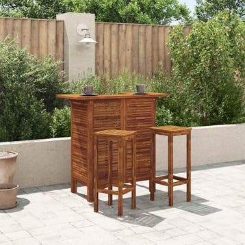vidaXL 3-delige Bartafel en -stoelenset massief acaciahout, Verzenden, Nieuw, Hardhout, 2 zitplaatsen
