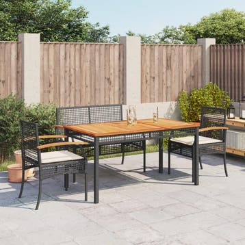 vidaXL 4-delige Tuinset met kussens poly rattan zwart, Verzenden, Nieuw, Tuinset
