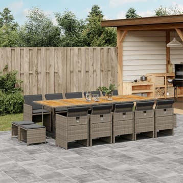 vidaXL 15-delige Tuinset met kussens poly rattan grijs, Verzenden, Nieuw, 4 zitplaatsen, Tuinset