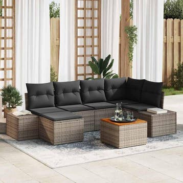 vidaXL Tuin Sofa Set 7 st Grijs, Tuin en Terras, Verzenden, Nieuw, Rotan, 7 zitplaatsen