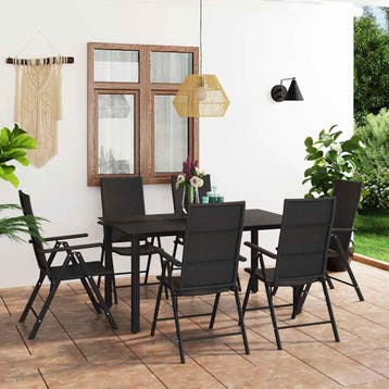 vidaXL 7-delige Tuinset zwart, Tuin en Terras, Verzenden, Nieuw, 6 zitplaatsen, Tuinset