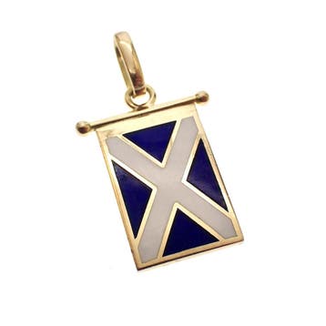 Gouden hanger van de Schotse vlag; Giove Pluvio, Ophalen of Verzenden, Gebruikt, Goud, Overige merken