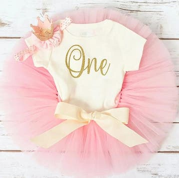 3-delig luxe 1e verjaardag setje One roze, goud en ivoor, Jurkje of Rokje, Nieuw, Sweet-One, Verzenden
