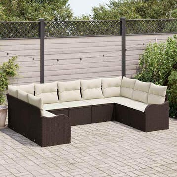 vidaXL Tuin Sofa Set 9 st Bruin poly rattan, Verzenden, Nieuw, Rotan, Meer dan 8 zitplaatsen