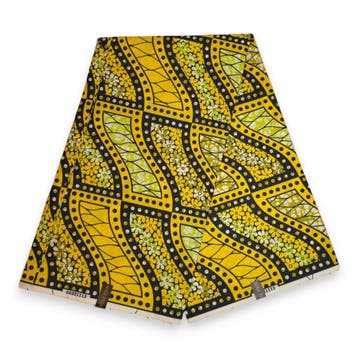Afrikaanse wax print stof - Geel Zwart Sunlit Mosaic - Polyc, Hobby en Vrije tijd, Stoffen en Lappen, Ophalen of Verzenden, Nieuw
