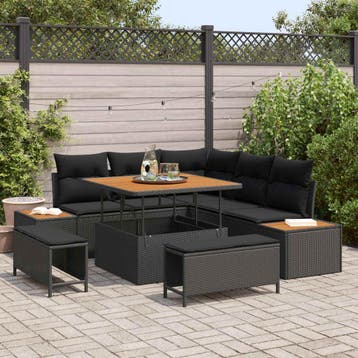 vidaXL Tuinbankenset 8 st 7-Aantal zitplaatsen Zwart, Verzenden, Nieuw, 8 zitplaatsen