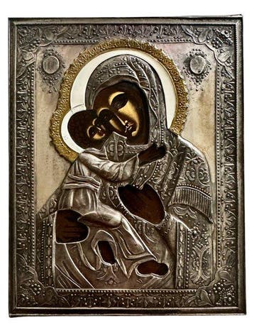 Icoon - Moeder Gods van Vladimir - Hout, Metaal