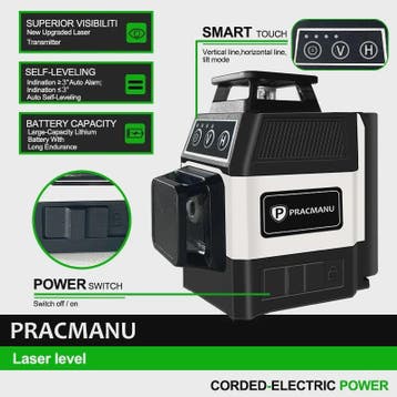 Pracmanu 3D Laserwaterpas met 12 Groene Lijnen - Zelfnivelle, Verzenden, Nieuw