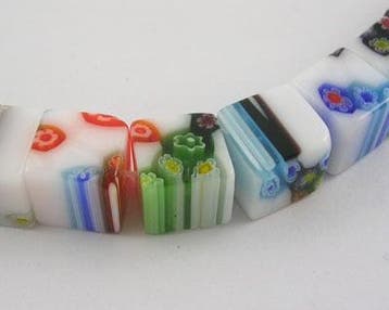 10 x Millefiori glas kralen – kubus – 10 mm – gat ca., Ophalen of Verzenden, Nieuw, Kraal