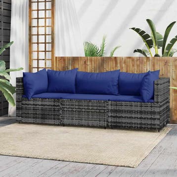 vidaXL 3-delige Loungeset met kussens poly rattan grijs, Verzenden, Nieuw, Loungeset