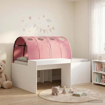 vidaXL Bed met Tunnel 3 st Artisian Eik en Roze Bewerkt hout, Verzenden, Nieuw, Wit, Hout